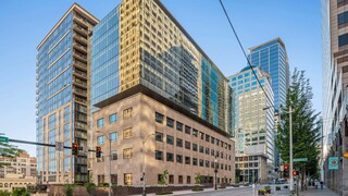 Federal Reserve Building exterior view in sunset
