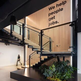 Indeed at Qualtrics Tower staircase