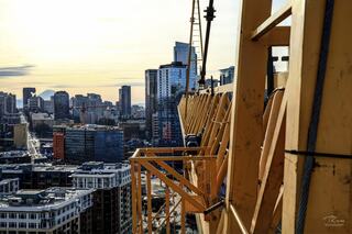 Construction site view from the top of a tower crane