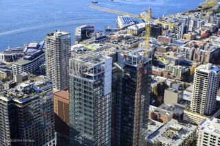A view of looking down the Rainier Square in the air