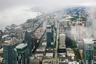 Downtown Seattle waterfront ariel view