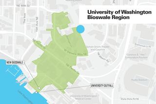 Highlighted in green is the 34-acre stormwater drainage basin that the GSI facility will address.