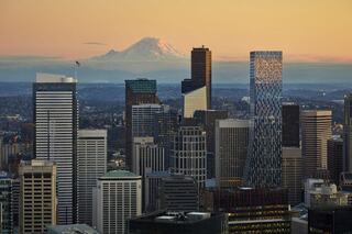 Rainier Square Tower Sunset Mountain View Hero
