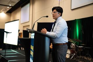 Two Lewis Foundation scholarship recipients, Gabe Nuñez-Sanchez and Hattie Zhang