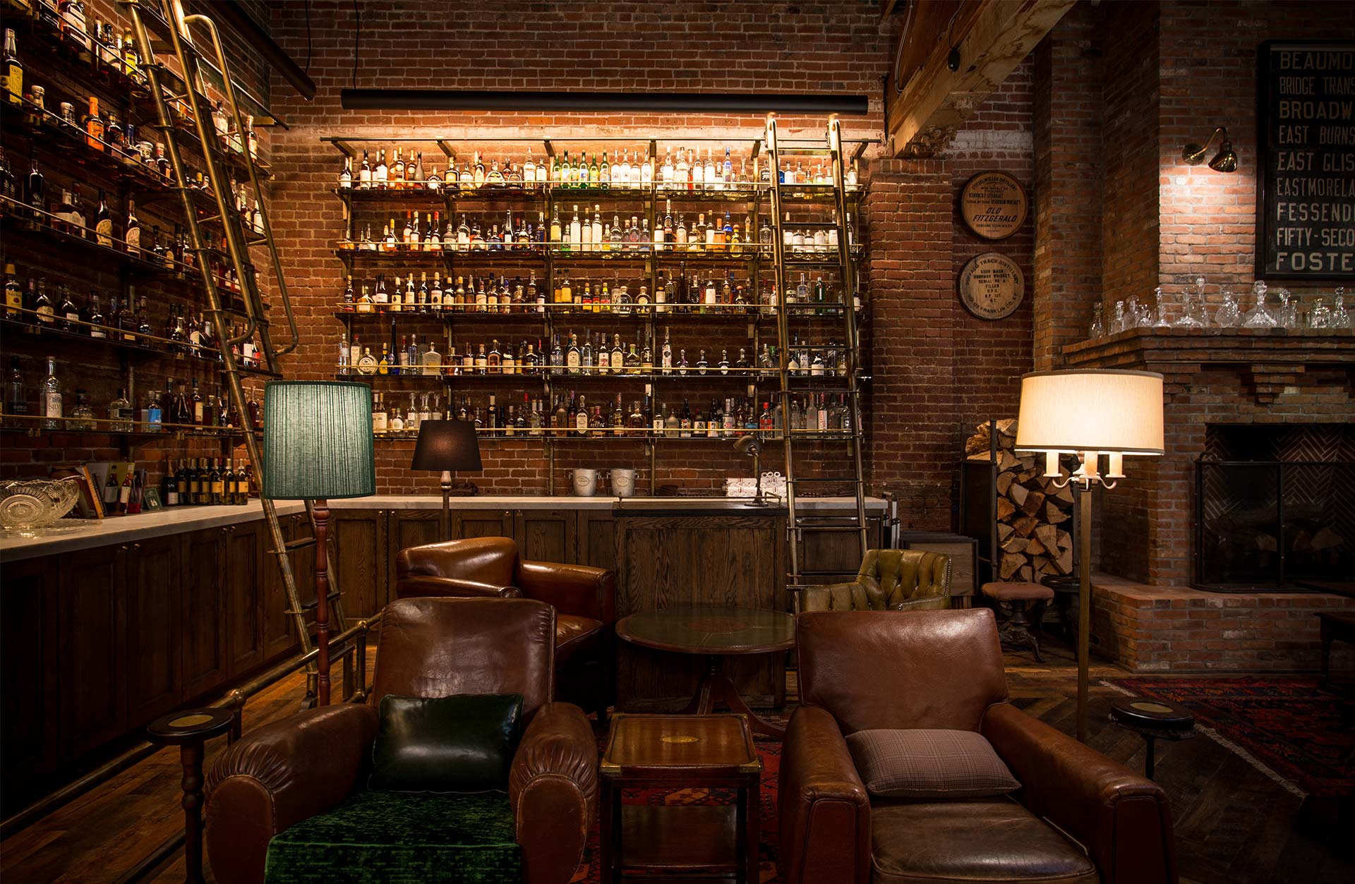 Multnomah Whiskey Library seating area and bar
