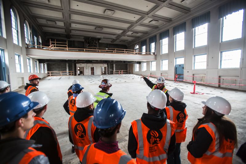 Portland Public School students at a construction jobsite tour