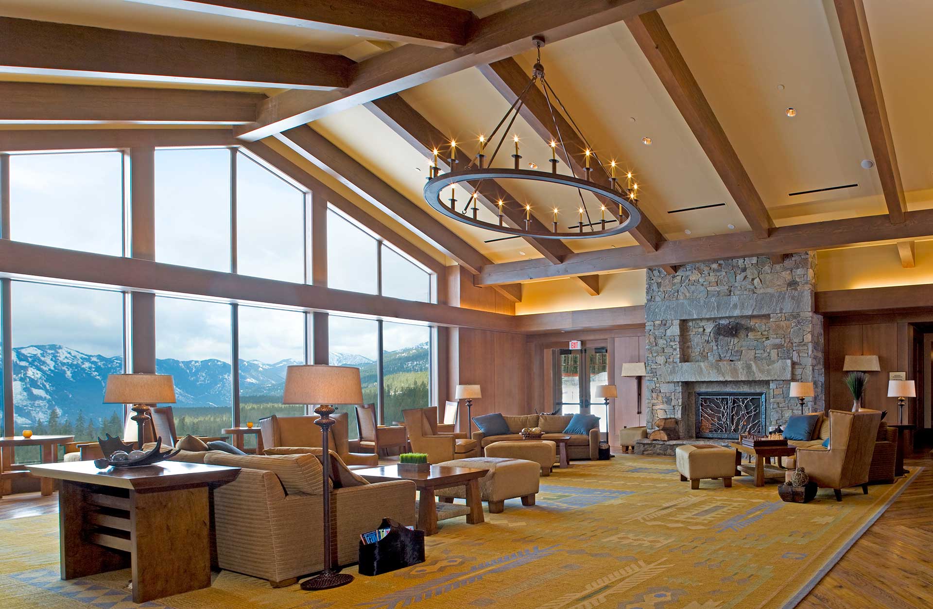 Lodge at Suncadia lobby with fireplace